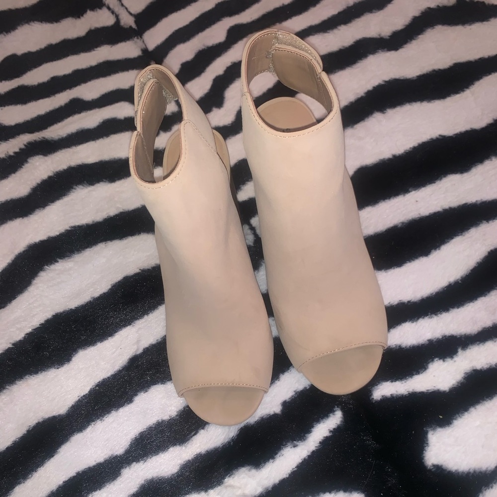 Size 6 Tan open back booties *never worn*